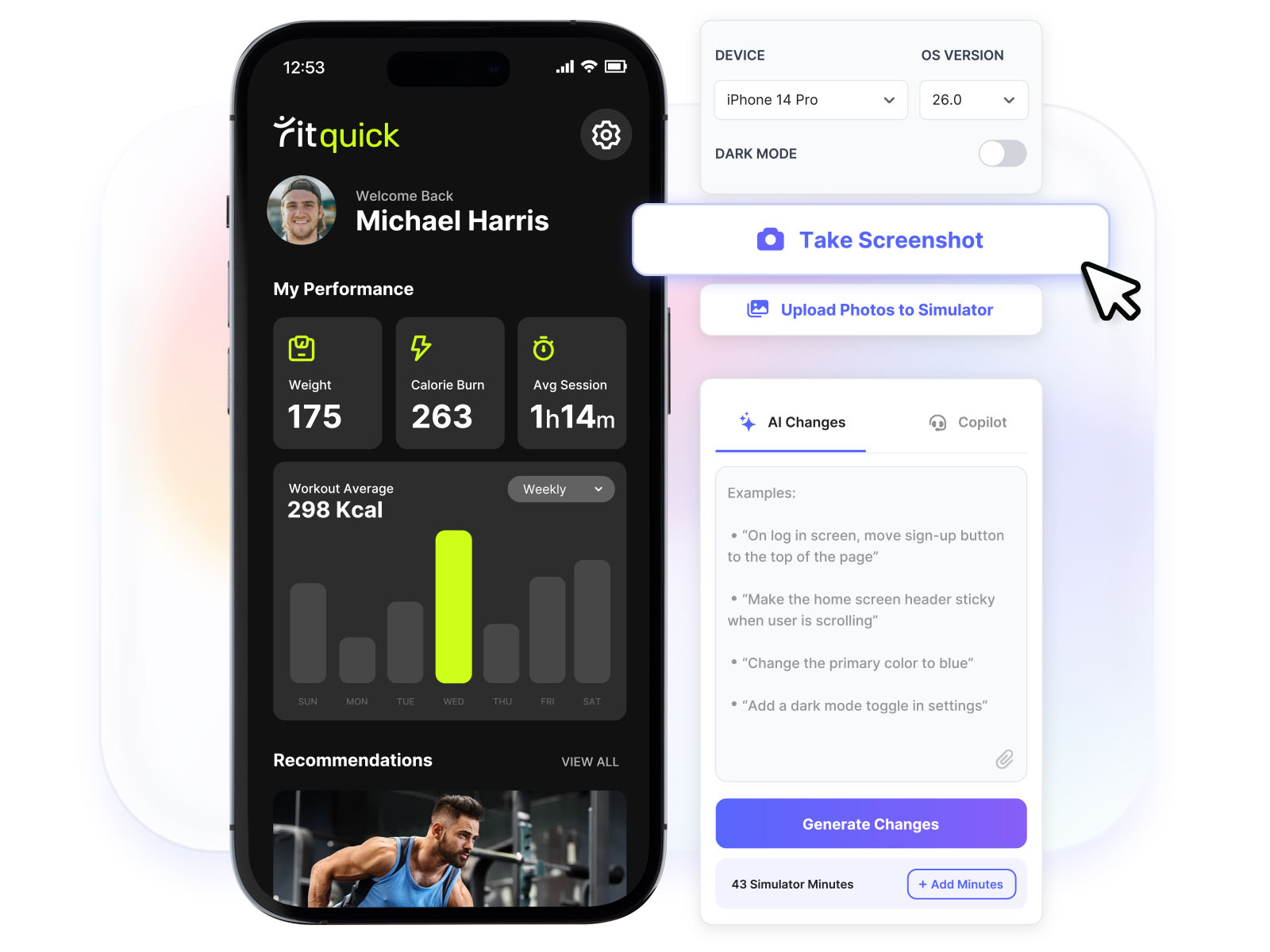 Take Screenshot button on the LastApp.ai Simulator/Emulator screen